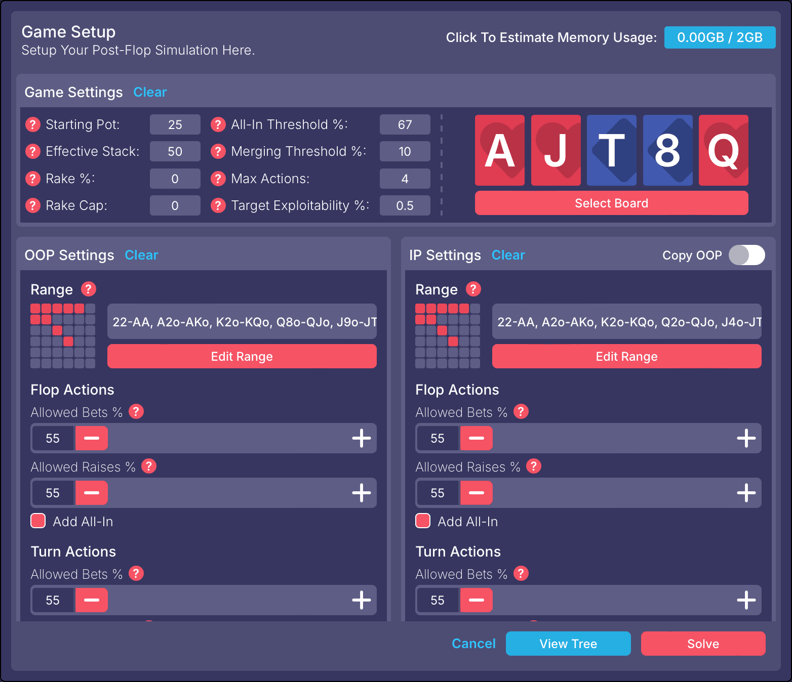 Post-Flop Set-Up Menu
